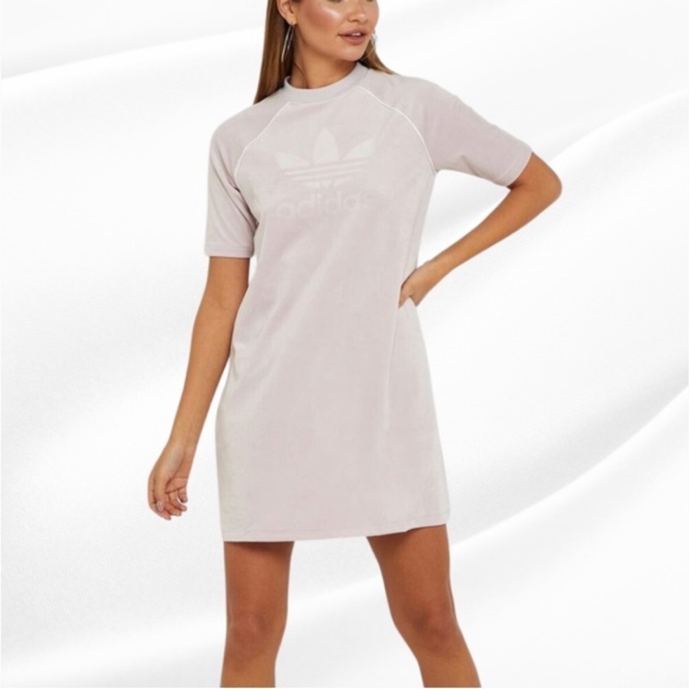 Adidas pale lilac short sleeve velour sport dress XS